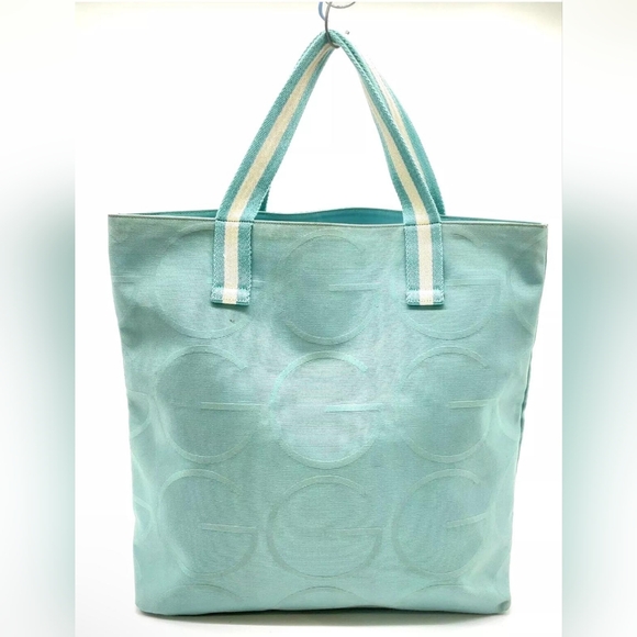 Auth Gucci Big GG Teal Blue/White Tote Bag - Picture 1 of 10